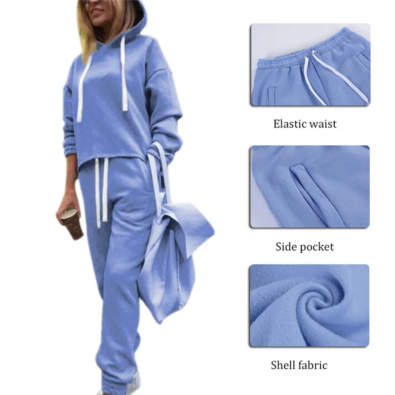 Hot Autumn Tracksuit Set Long Sleeve Thicken Solid Color Hoodie Women Sweatshirts Casual Female 2 Pieces Sport Suit Sets