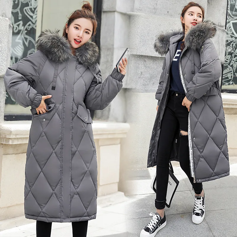 

Winter WOMEN'S Dress New Style Fur Collar Cotton-padded Clothes Long Korean-style Slim Fit Thick down Jacket Cotton-padded Cloth
