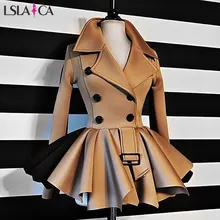 Осенне-зимнее шерстяное пальто с длинными рукавами и отворотом, двубортный цвет, подходящий жакет, тонкая элегантная куртка, женский