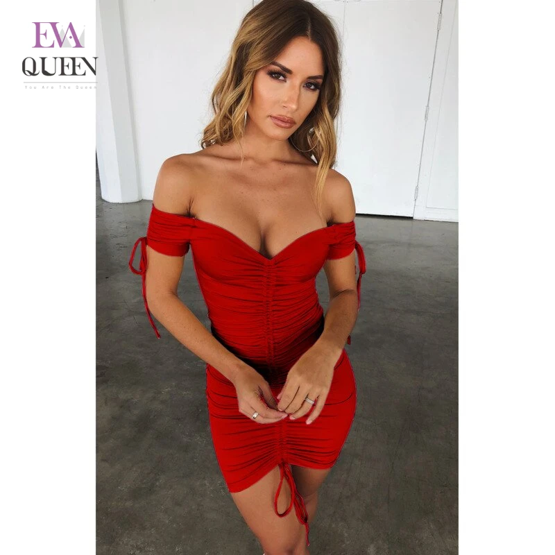 Сексуальное летнее платье EvaQueen с открытыми плечами облегающее Бандажное для