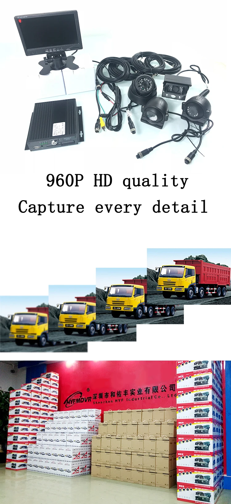 HYFMDVR AHD 720p 4-канальный видеорегистратор 3-дюймовый Пластиковая купольная камера Мобильный комплект для видеонаблюдения грузовик/такси