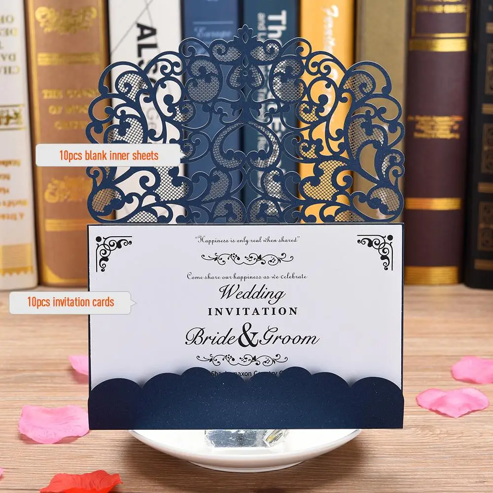  10pcs Blue White Gold Elegant Laser Cut Wedding Party Invitation Cards Greeting Card Customize Busi - 4000323524807