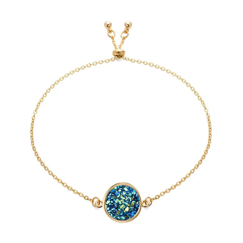 Модный Регулируемый Круглый круглый полимерный Druzy браслет Drusy из искусственной смолы Druse камень Золотая Серебряная цепочка ювелирное изделие для женщин подарок - Окраска металла: 16