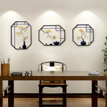

Chinese Room Wall Decoration Ginkgo Biloba Simulation Teapot Vase Hanging Ornaments Iron Backdrop Display Vintage Home Decor