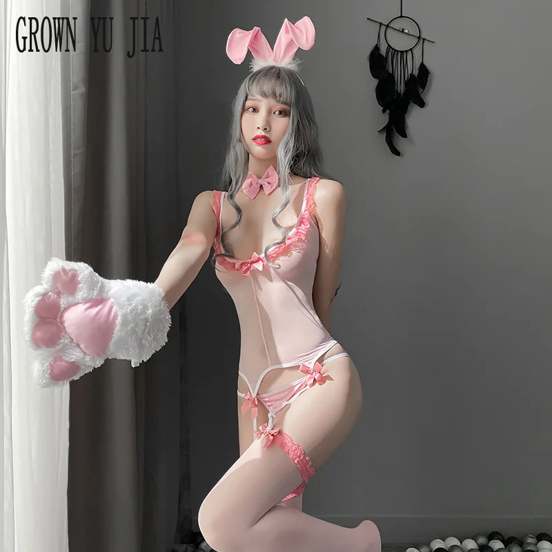 

Erotic Cosplay Costume Sexy Bunny Girl Uniform Thongs Garter Stockings Set Porno Perspectivity Bodysuits Hot Backless Lingeries