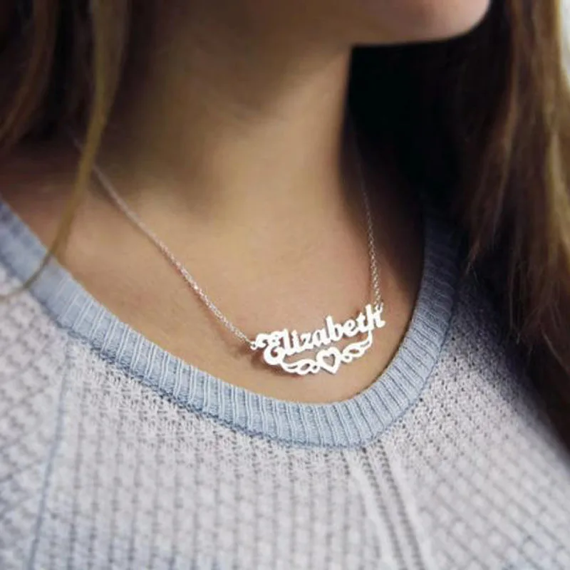

Personalized Wing With Heart Baby Name Necklace Stainless Steel Custom Nameplate Pendants Friendship Necklaces Collier Femme bff