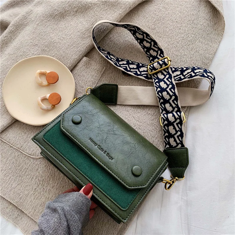 

2019 Hong Kong Style Small Bag Handbags New Wave Retro Matte Broadband Small Square Bag Shoulder Messenger Bag Luxury Women Bags