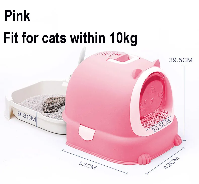 Pink Контейнер для кошачьего туалета с крышкой, полностью закрытый туалетный лоток для кошачьего туалета, большая вместительность, трендовая покрытая сковорода для кошачьего туалета с совком для кошачьего туалета - Цвет: Pink