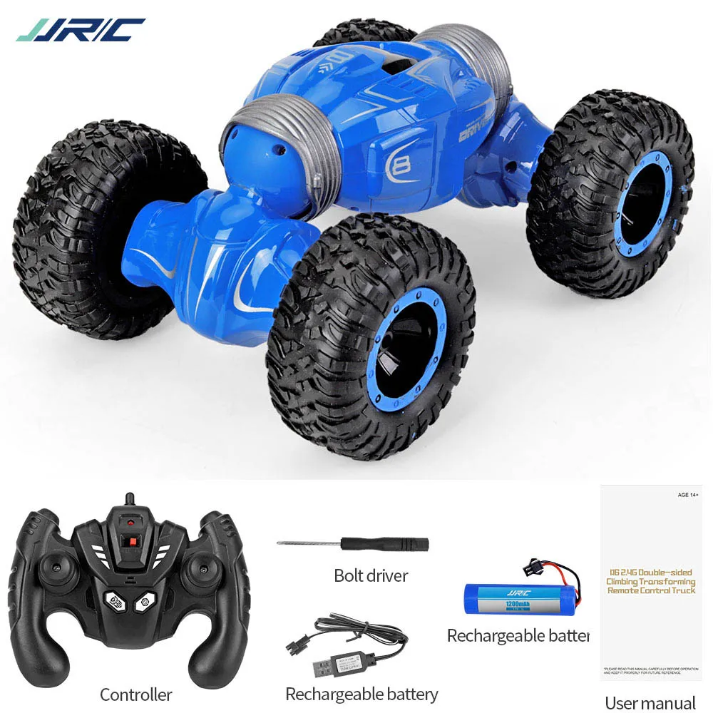 Q70-Blue-1battery RC автомобиль 15 км/ч 4WD один ключ деформация Флип 360 ° трюк автомобиль Вращающийся Двухсторонний пульт дистанционного управления автомобиль для детей багги игрушки JJRC Q70 - Цвет: Q70-Blue-1battery