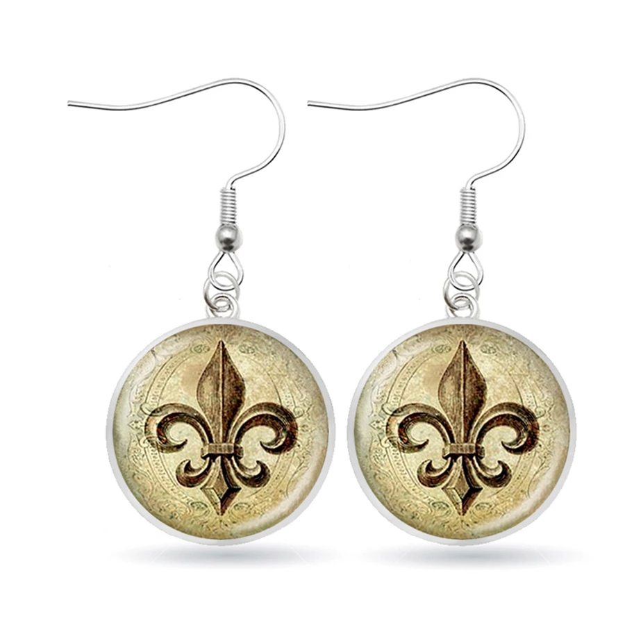 Художественное стекло цветок лилии длинные Винтажные серьги Флер де Лис кабошон