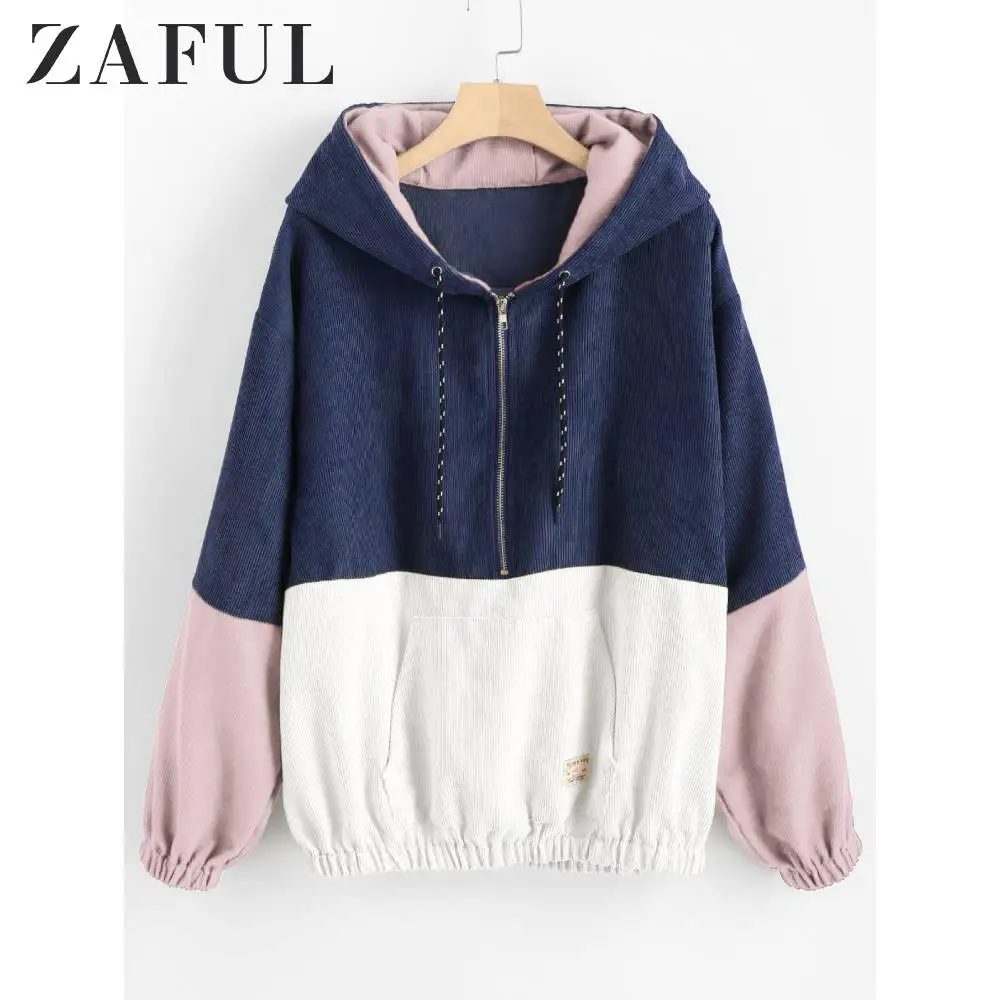ZAFUL толстовка с капюшоном на завязках молнии пуловеры длинным рукавом