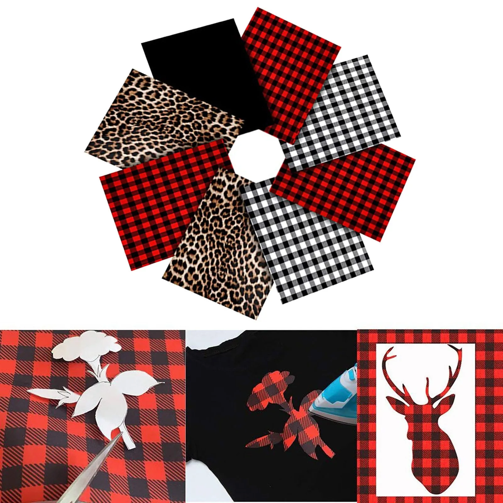 8/10pcs Christmas B^Plaid Heat Transfer Vinyl Leopard Pattern for DIY Decorations Home 12 x 10 Inch | Дом и сад