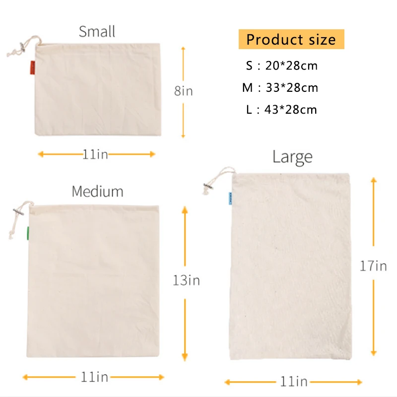 9 Pack Reusable Cotton Produce Bag Women Soft Cotton Shopping Bags for Vegetable Fruit Rice Bread Pre-Washed Tote Storage Bags