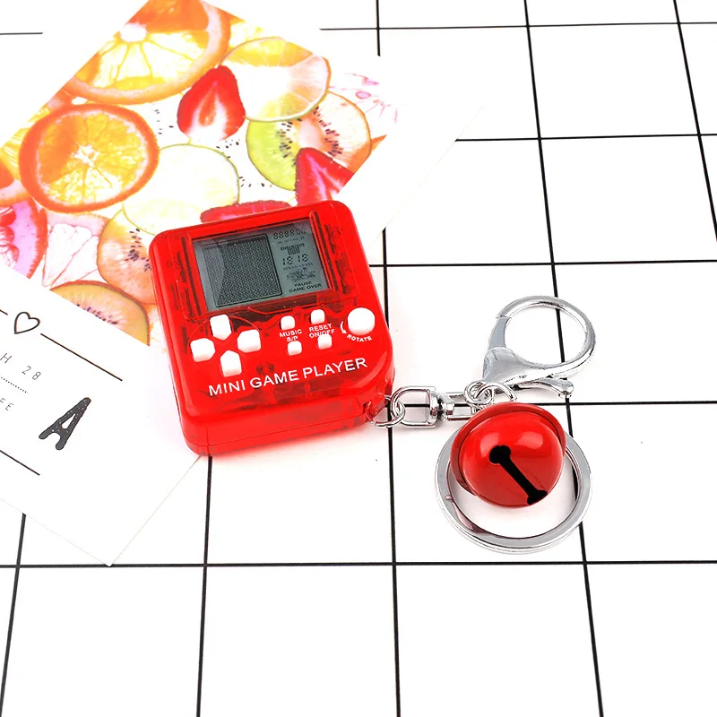 New Mini Classic Game Keychain Men Retro Nostalgic Children's Handheld Toy Tetris Key Chain Bell Car Key Ring Bag Charms Trinket - Цвет: Transparent red