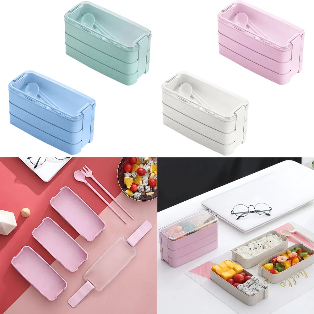 

3Layer Portable Wheat Straw Lunch Box Food Storage Case Container Dinnerware Microwave Bento Box For Child Student High Quality
