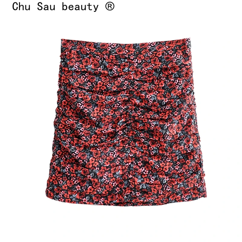 Chu Sau beauty, новинка, модные, повседневные, стильные, с цветочным принтом, миди юбки, женские, вечерние, шикарные, складные, сексуальные, мини юбки для женщин, Falda De Moda