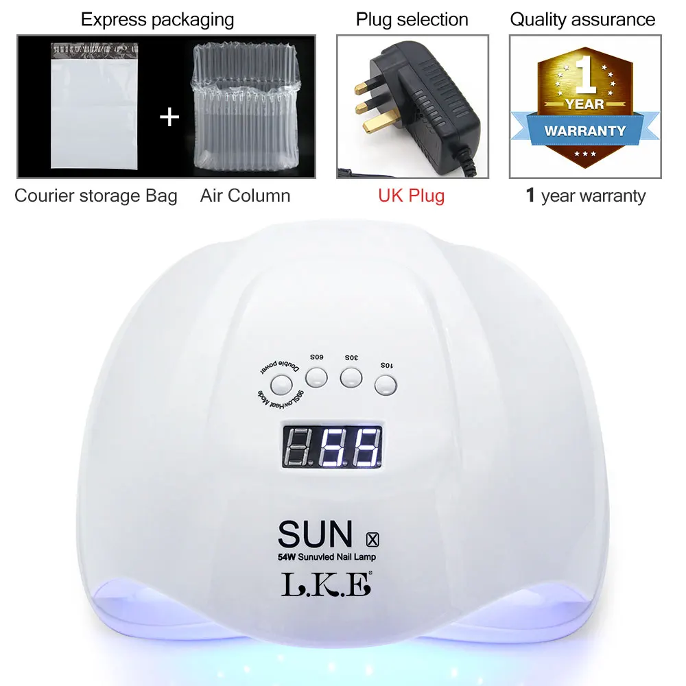 SUN X UK plug LKE SUNX Сушилка для ногтей 48 Вт 54 Вт УФ светодиодный светильник для ногтей Все Гель-лак отверждения лампа с нижней 30 s/60 s таймер ЖК-подсветка витрины для ногтей - Цвет: SUN X UK plug