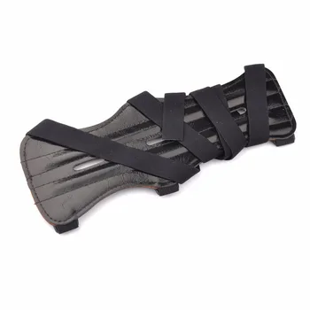 

1 Pc Arm Guard 9 Inches with 3 Strap PU Leather Archery Arm Guard Protection Safe Guard with 2 Rods for Hunting Shooting