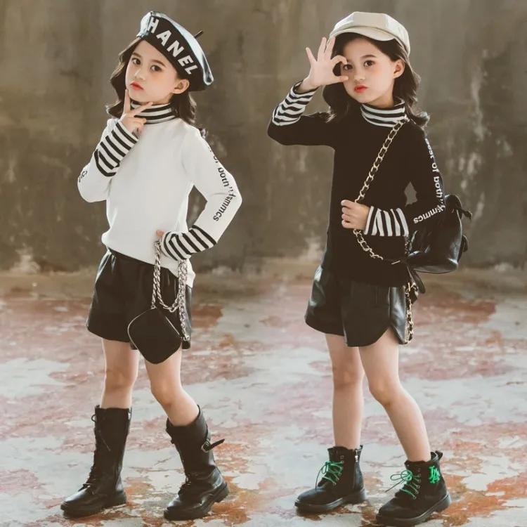 

Girls Spring Set 2020 New Style Children 3 Western Style 5 Base Shirt + Leather Shorts 7 Little Girl Spring And Autumn Two-Piece