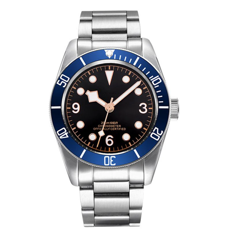 Corgeut 41 мм светящиеся сапфировые механические часы для мужчин Schwarz Bay автоматические спортивные плавательные часы люксовый бренд мужские наручные часы - Цвет: blue gold marks