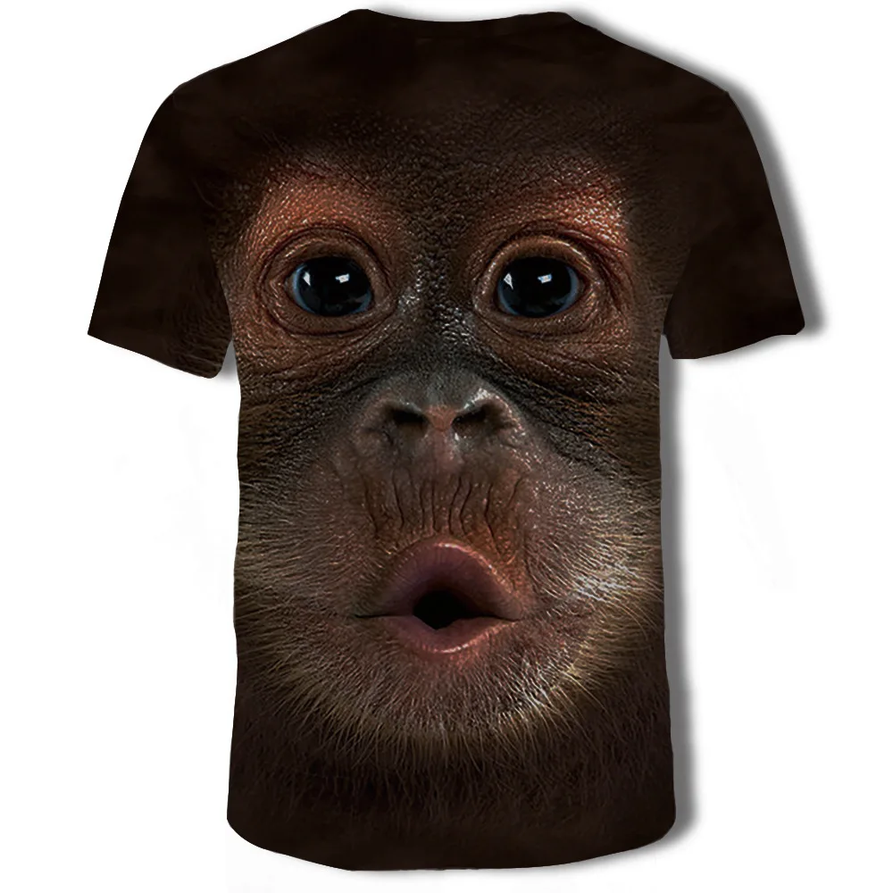 

2019 new European and American style men's shirt T-shirt animal monkey 3d monkey face digital printing T-shirt male T-shirt