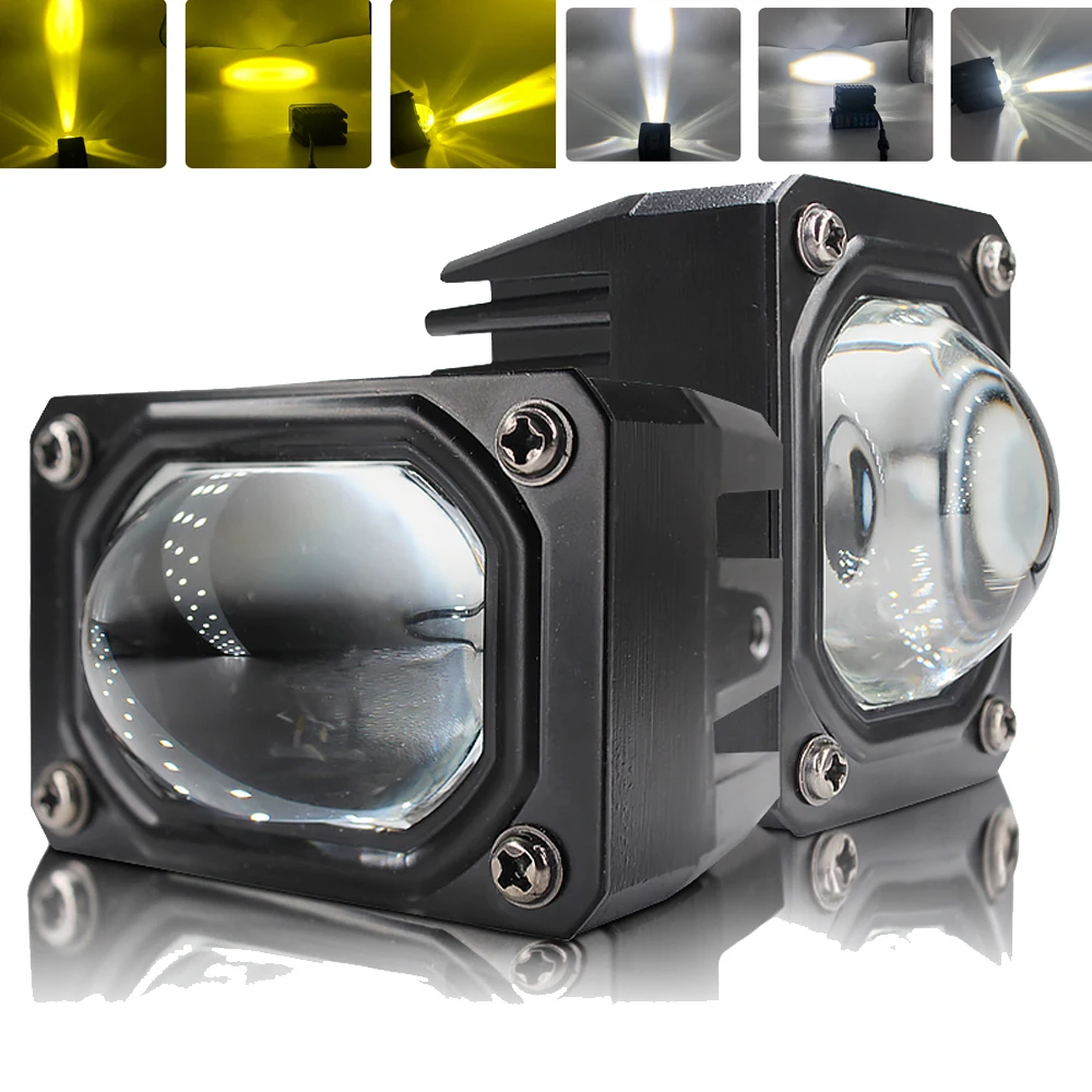 US $51.72 12D 3 Led Motorcycle Projector Bi Projector Lens Headlight 6000K 3000K Dual Color LED Work Light Fog Lamp for Car Scooters ATV