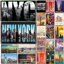 [Douladou] Нью-Йорк табличка винтажная тисненая металлическая жестяная вывеска Статуя Свободы Ретро табличка Плакат Бар Паб Настенный декор 30*20 см