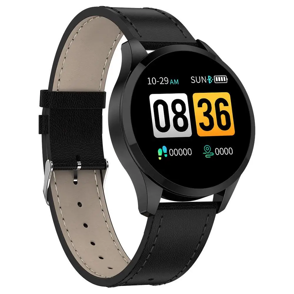 Vorke VKT18 Смарт-часы 1,22 дюймов ips экран Smartwatch пульсометр кровяное давление монитор сна модный смарт-браслет - Цвет: black leather