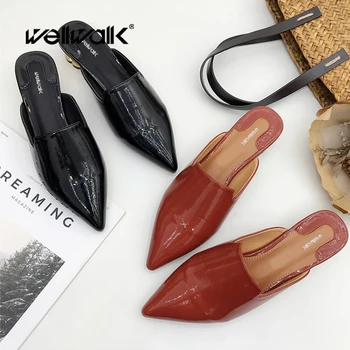 

Dress Patent Slippers Women Heels Shoes Pointed Toe Female Summer Fashion Slides Metal Block Heel Ladies Slip On Loafers 2020