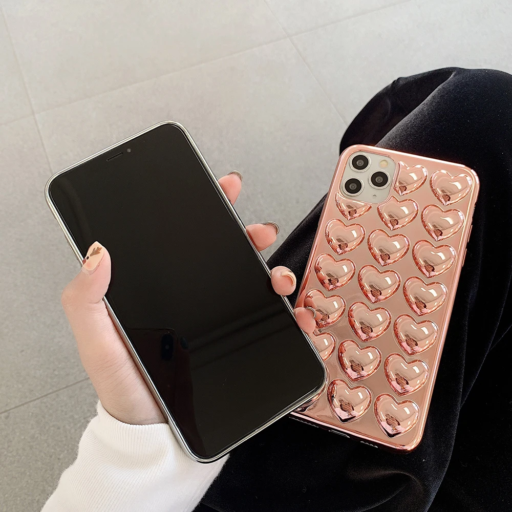 Чехол с 3d покрытием Love Heart для iPhone 11 Pro Max XR X XS 7 8 6S Plus мягкий однотонный чехол из ТПУ
