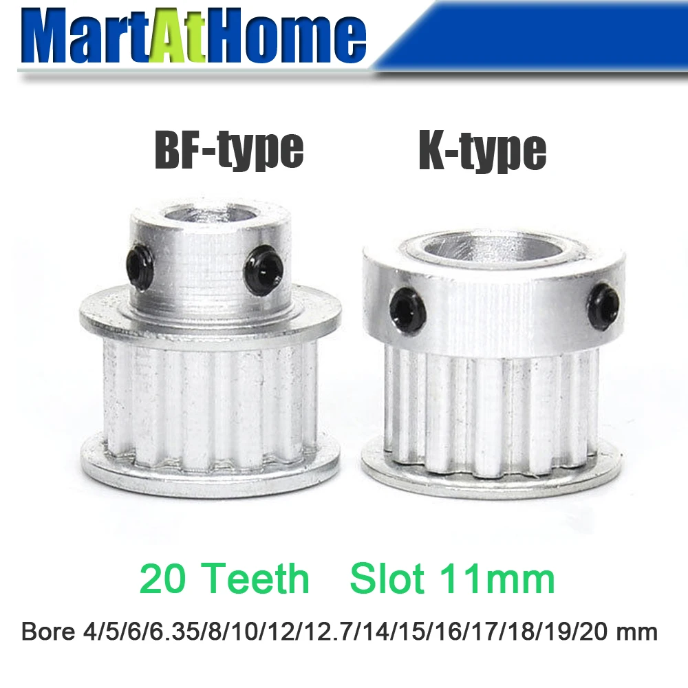 

Aluminum Timing Pulley XL20 20T 20-Teeth Slot Width 11mm BF-type/K-type Boss 24mm/26mm/35mm Bore 4~20mm for 3D Printer