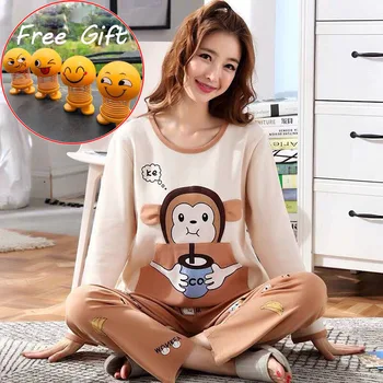 

Wholesale Pajamas Sets Spring Autumn Thin Carton Generation Women Long Sleepwear Suit Home Women Gift Female Sleepwear