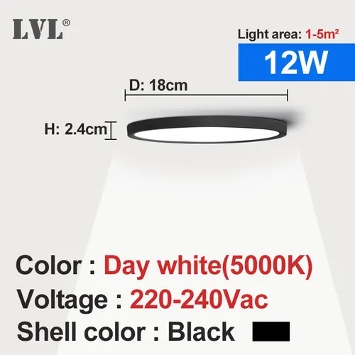 LED 천장 라이트 블랙 쉘 12W 18W 24W 32W 4000K 현대 표면 천장 램프, 부엌 침실 욕실 램프 7