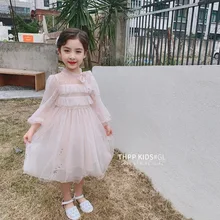 5335 г. Платье-пачка принцессы в горошек с блестками для маленьких девочек г. Новые весенние вечерние платья для девочек на свадьбу, Пасху, одежды