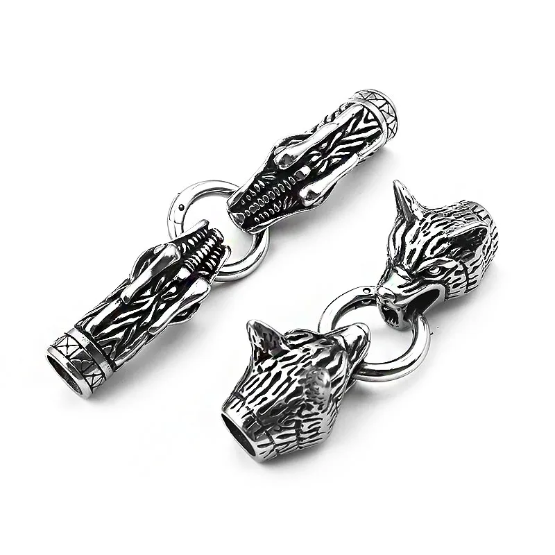 

1set Wolf Heads Dragon Heads Stopper Cap Charms Connector Clasp For 8mm Round Leather Cord Punk Bracelet Jewelry Making Findings