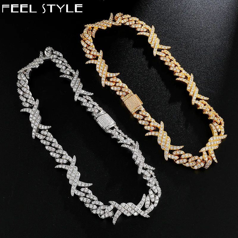 Хип-хоп 19 мм Iced Out Bling CZ Heavy Rock Thorns Box Пряжка кубинское звено кубическое колье для