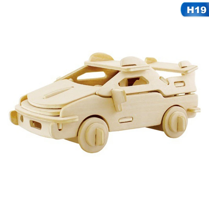 3D деревянные головоломки животные и Автомобиль Моделирование игрушка-пазл для малышей Развивающие игрушки для детей подарок - Цвет: H19