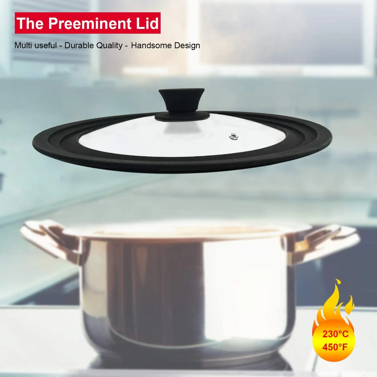 Multifunctional Tempered Glass Pot Cover Explosion-Proof Anti-Fall Visual Silicone Edge Pot Cover Cookware Accessories pot lid cover