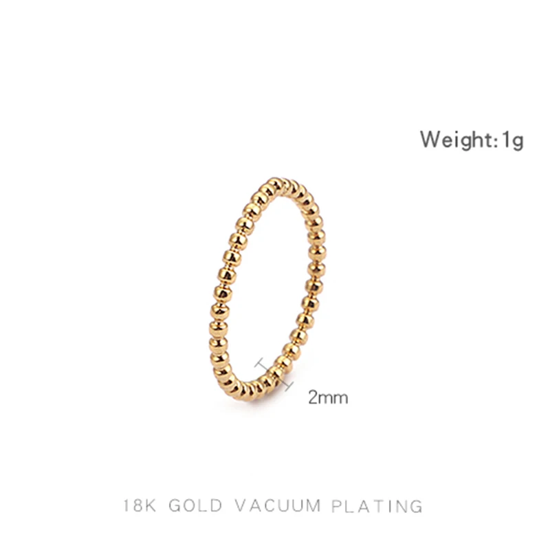 Stainless Steel Ring Finger Ring Gold Color Ring Silver Ring Girls 2mm Width Small Wave Design Ring Rose Gold Silver Color Stainless Steel Beads Ring for Women