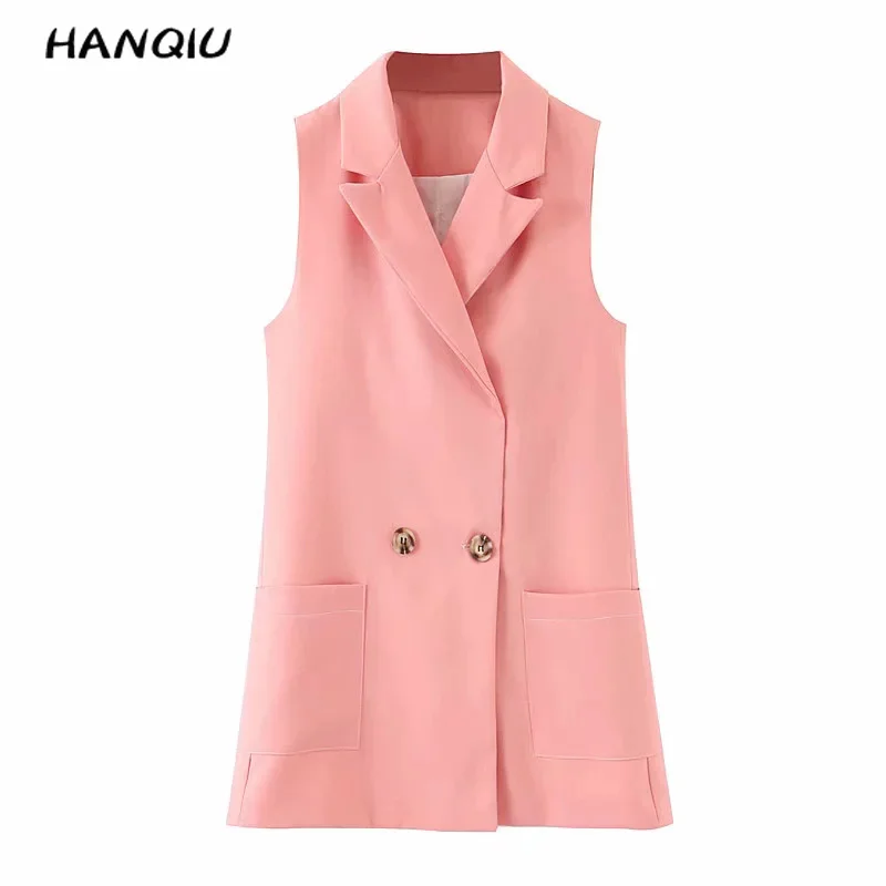 Осень без рукавов жилет Блейзер femme пальто и куртки Kawaii розовый блейзер двубортный Блейзер женская верхняя одежда корейский Костюм - Цвет: Розовый