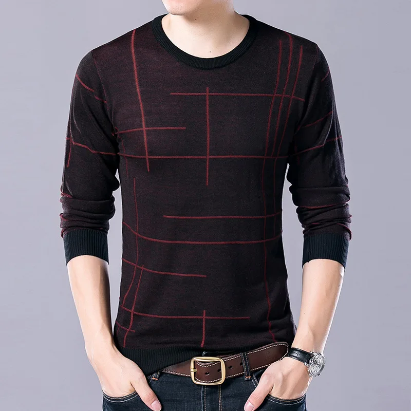 Красный YUSHU Мужская брендовая одежда осенний шерстяной мужской свитер Slim Fit свитер с круглым вырезом пуловер мужские трикотажные изделия Одежда - Цвет: Красный