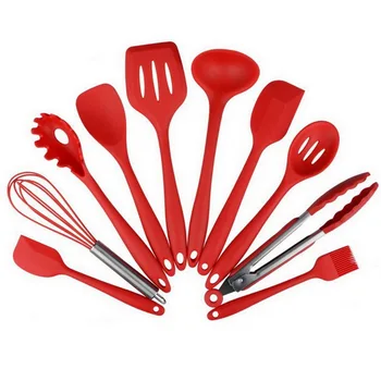 

Silicone Kitchen Utensils, 10 Piece Cooking Utensil Set Spatula, Spoon, Ladle, Spaghetti Server, Slotted Turner. Cooking Tools