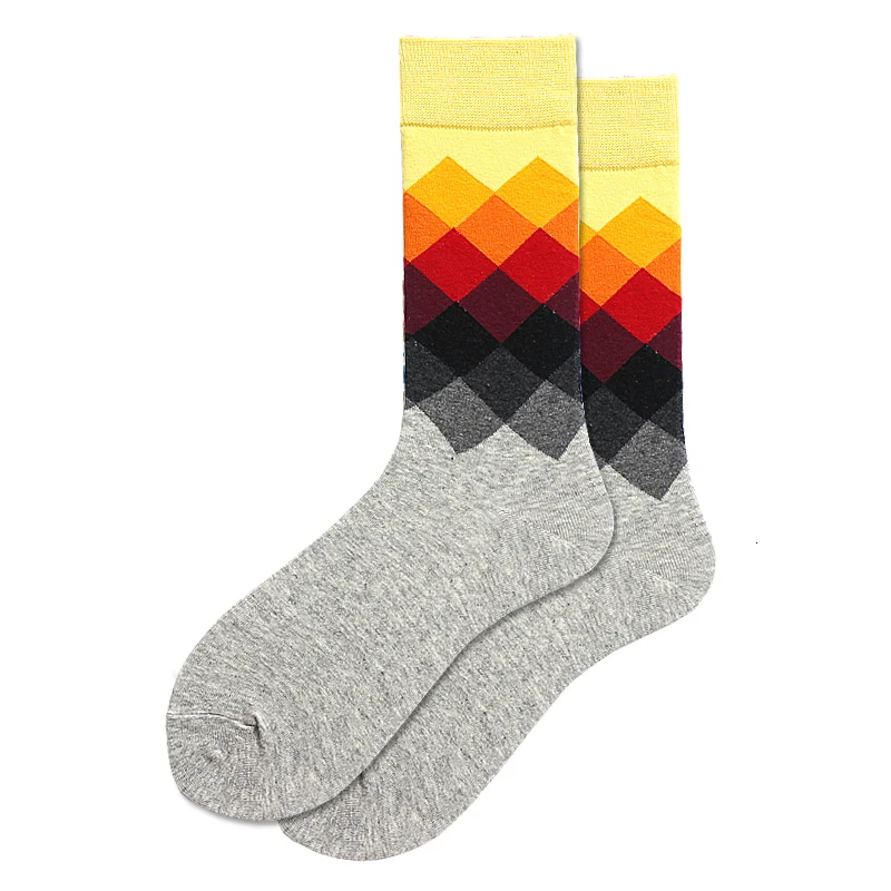 PEONFLY классические цветные носки с геометрическим принтом Мужские Винтажные клетчатые полосатые носки из чёсаного хлопка для бизнеса Harajuku Calcetines Hombre - Цвет: 30