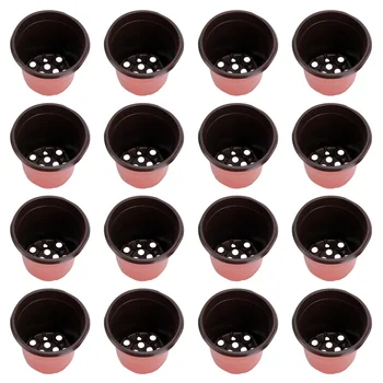 

50PCS Plastic Flowerpot Creative Breathable Flower Pot Succulents Flower Pot Basin Pot - Diameter 100mm (Brown)