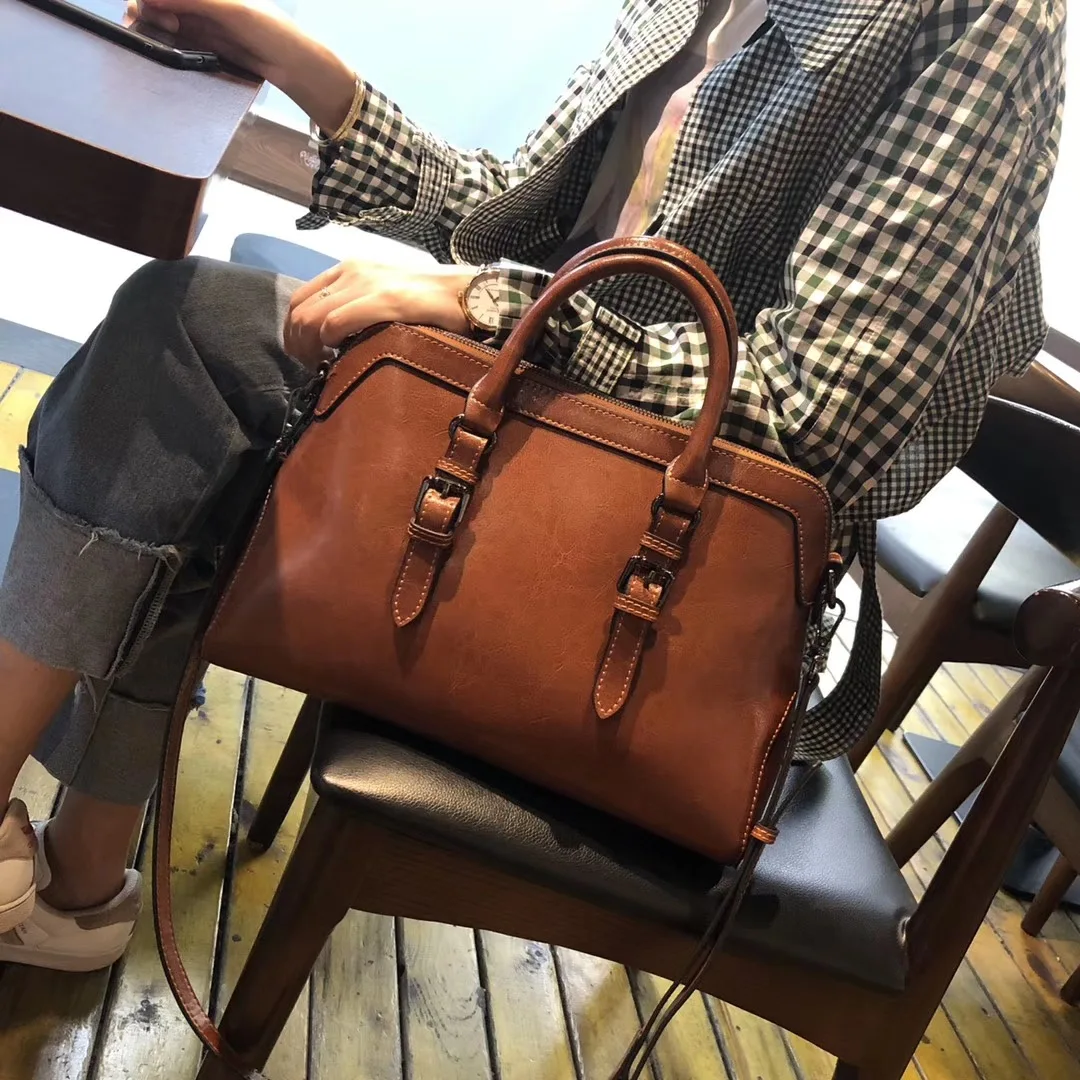 

Bag WOMEN'S Bag New Style 2019-Style Retro Versatile Large Bag Cowhide Commuting WOMEN'S Bag Korean-style Leather Handbag Women'