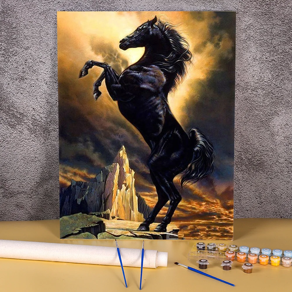 Animal Horse DIY Painting By Numbers Kit Oil Paints 50*70 Canvas