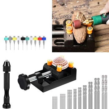 

37 Pieces Hand Drill Set Bench Vice Twist Drills Pin Vise Craft Carving DIY
