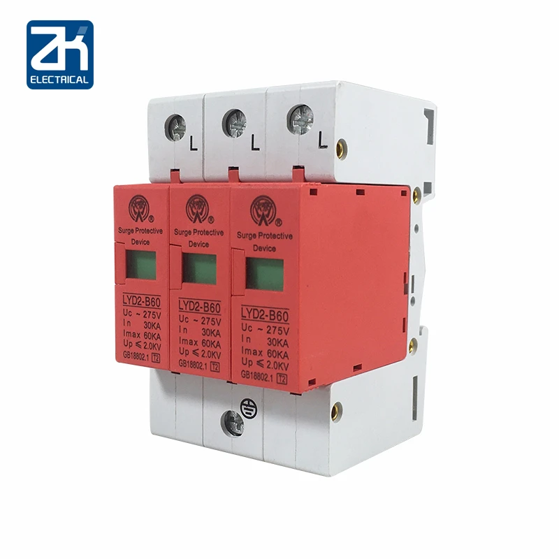 

B60-3P 30KA~60KA ~275V 385V 420V AC SPD House Surge Protector Protective Low-voltage Arrester Device 2P+N Lightning protection