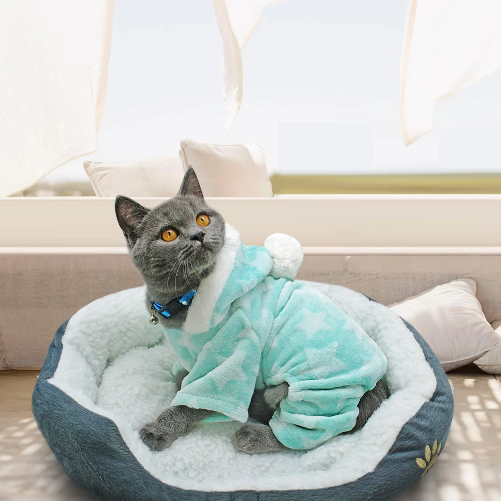 Мягкая кошачья одежда для собаки из флиса, щенка, чихуахуа, зимняя одежда, пижамы с капюшоном, средний и маленький размер, для пальто, кошки, костюм, комбинезон