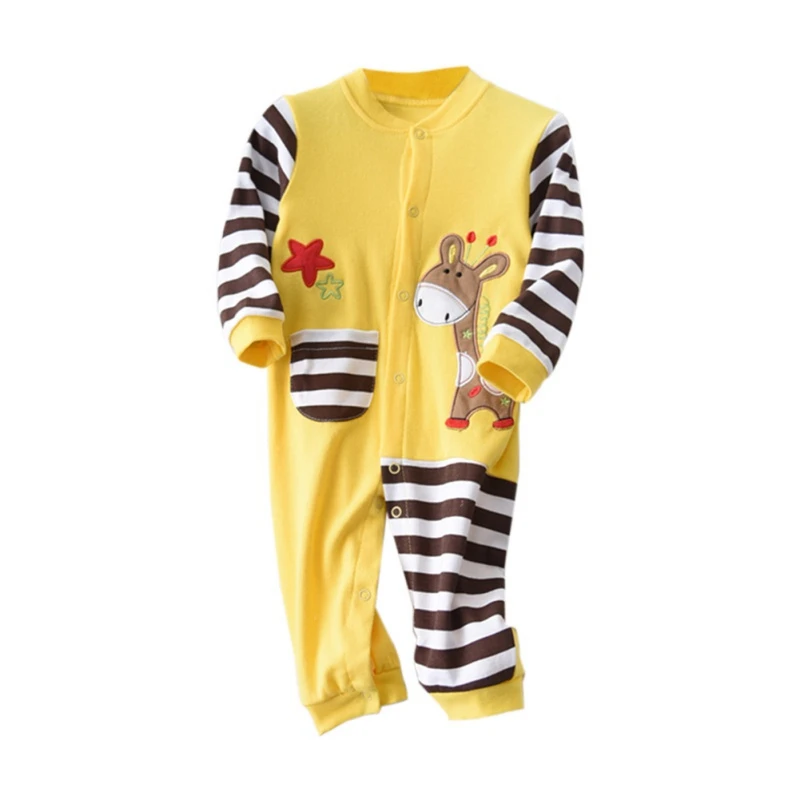 

Spring Autumn Casual Costume Jumpsuits Baby Girls Boys Bodysuits Cartoon Printing Striped Long Sleeve Kids Clothing